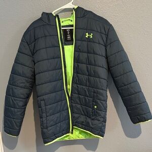 Under Armour Kids Puffer Jacket - Navy and Neon Yellow